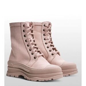 Free People Camp Out Canvas Lace Up Boots in Dove Grey